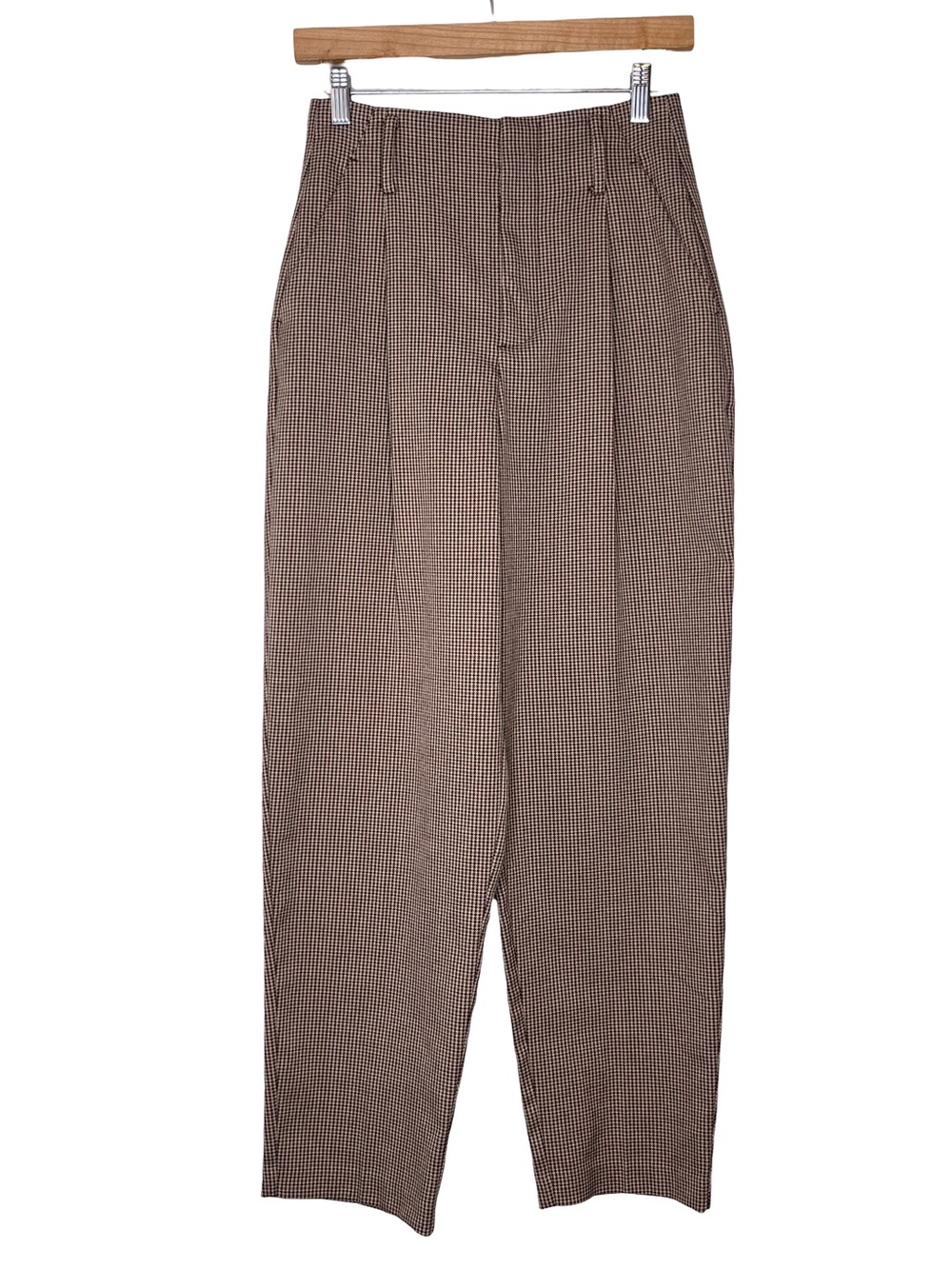 Zara Dark Academia Corporate-Core 90's Office Houndstooth Pleated Trousers Sz XS